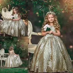 2019 шикарные платья с золотыми блестками и цветочным узором для девочек платья без рукавов с бантом и цветочным рисунком для дня рождения