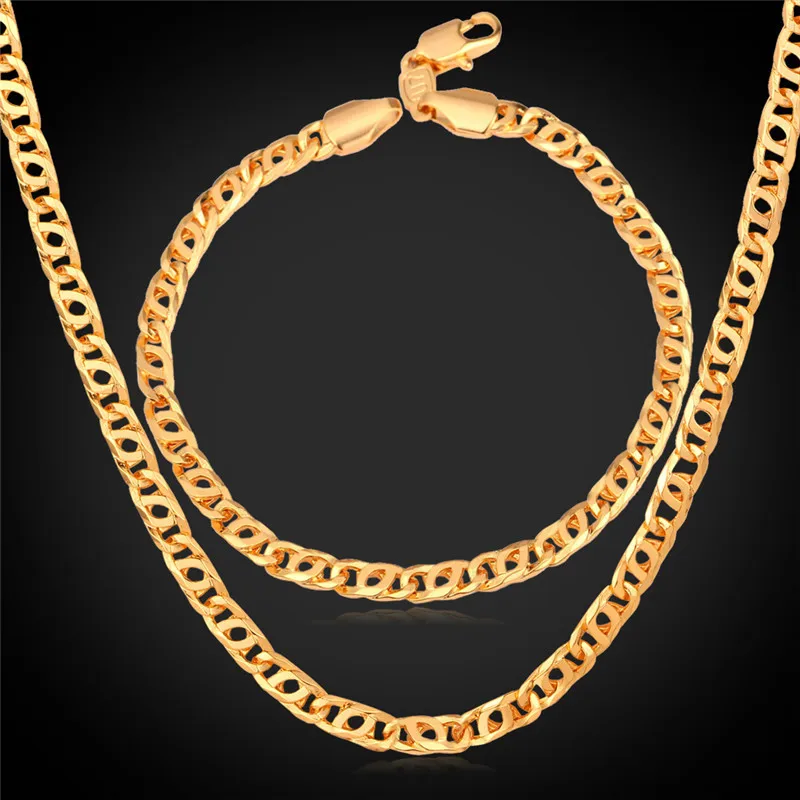 

Gold Color Necklace/Bracelet Set For Men / Women New Trendy Gift 55CN 21CM Vintage Gold Color Jewelry Sets NH848