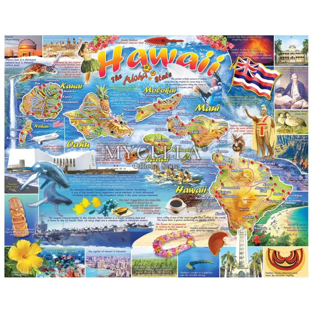 

5D DIY Diamond Painting Hawaii Maps Americana Landscape Embroidery Cross Stitch Full Diamond Mosaic Home Decor Gift Needlework