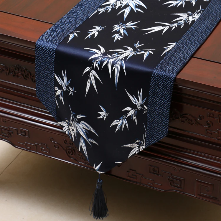 

Elegant Bamboo Pattern Silk Satin Table Runner Dining Table Decor Mat Luxury Patchwork Tea Tablecloth Chinese Xmas Runners