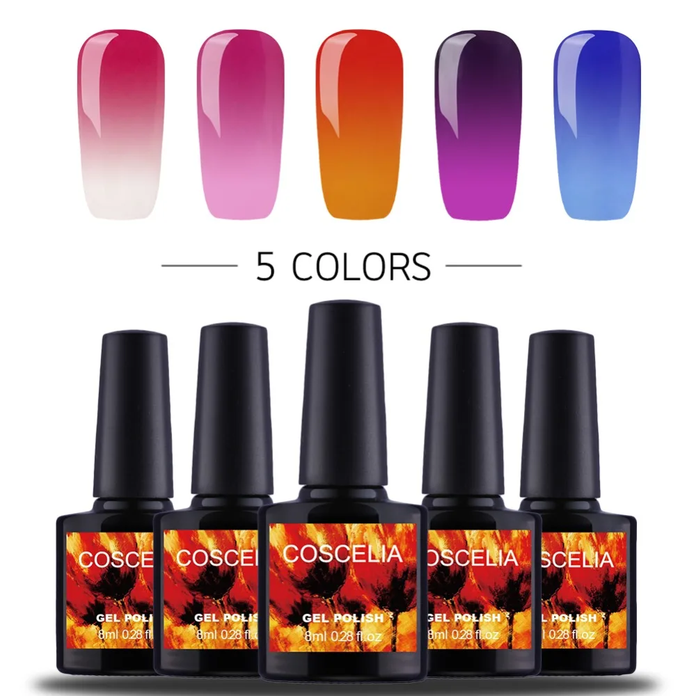 

COSCELIA Thermal Color Changing Top Coat Gel Nail Polish Holographic Glitter Temperature Soak Off UV Gel Varnish Nail Art