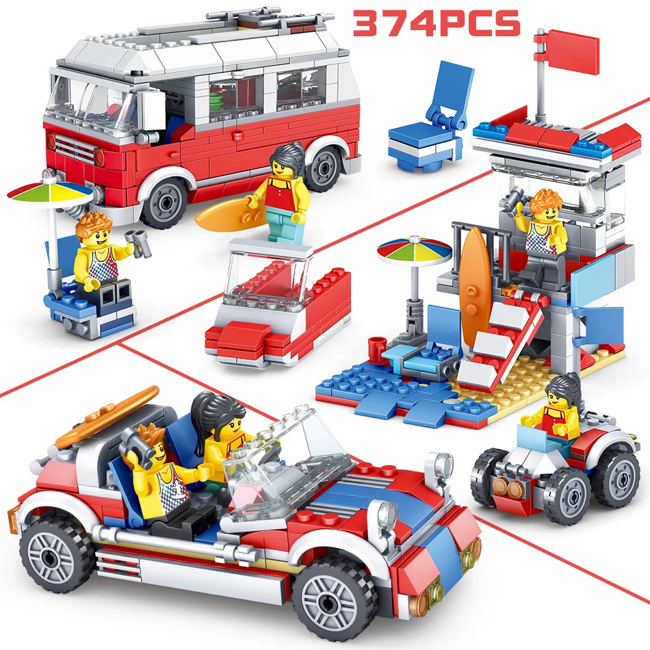 

374PCS 3 in1 Idea Camping Recreation Vehicle Convertible Car Building Blocks Compatible Legoed City Friends Bricks Toys For Kids