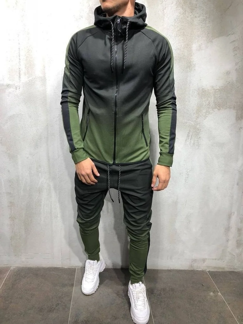 ZOGAA 2019 Autumn Men Fashion 3D Print Set Sweatshirt+Pants Suits Gradient Casual Jacket Trousers Tracksuit Streetwear Plus Size