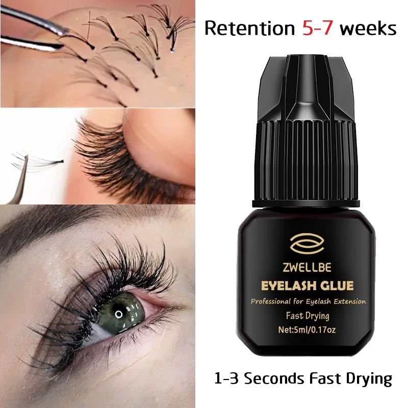 zwellbe Professional Eyelash Glue Waterproof Fast Dry 5ml Black Eyelash