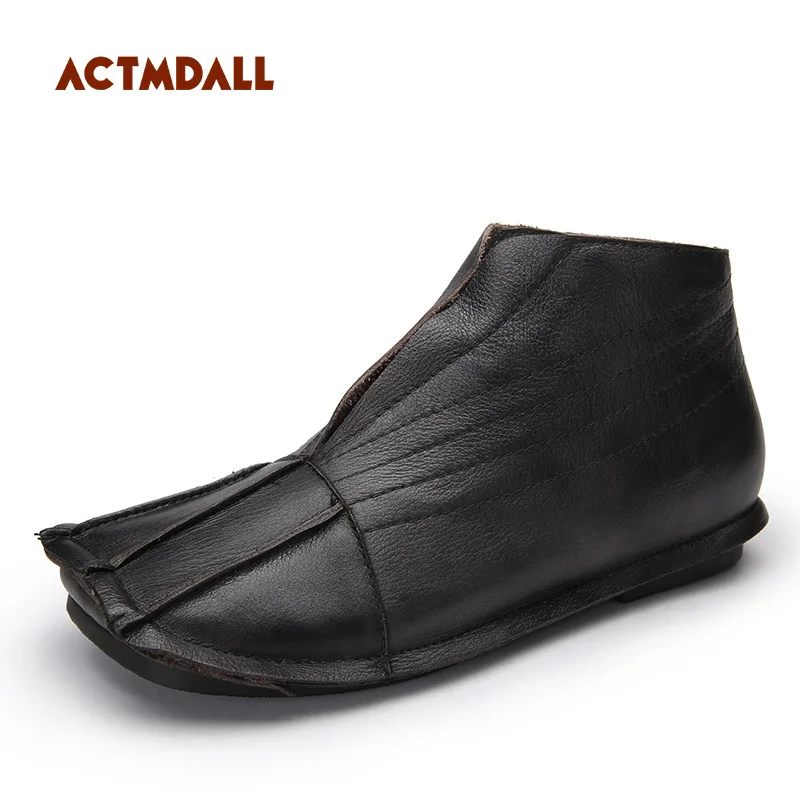 

2019 Original Designs Women Shoes Handmade Retro Women Flats Ankle Shoes Ladies Boots Genuine Leather