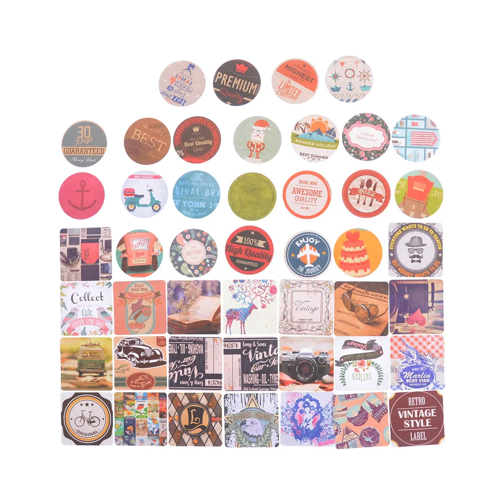 46PCS/Box Adhesive Stickers Mini Vintage Retro Sticky Scrapbooking DIY