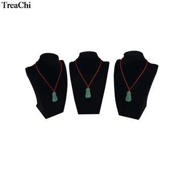 

Wholesale 3Pcs Black Velvet Jewelry Display Bust Wooden Necklace Pendant Organizer Storage Chain Exhibition Holder Stand 22cm