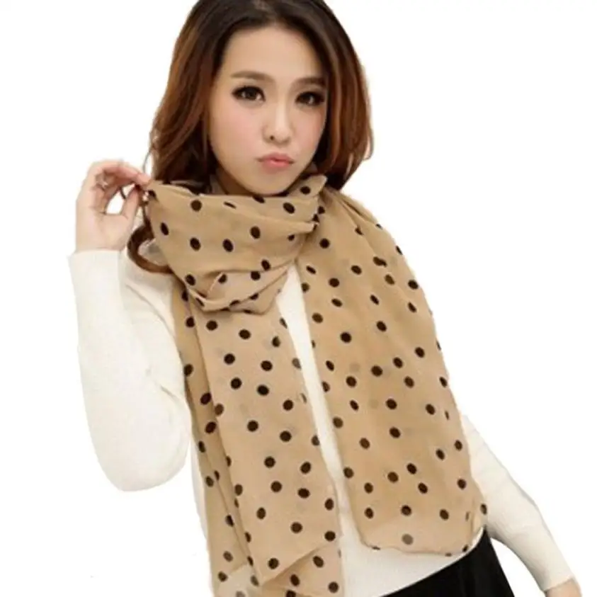 Women Fashion Bandana Scarf Long Soft Silk Chiffon Scarf Wrap Polka Dot