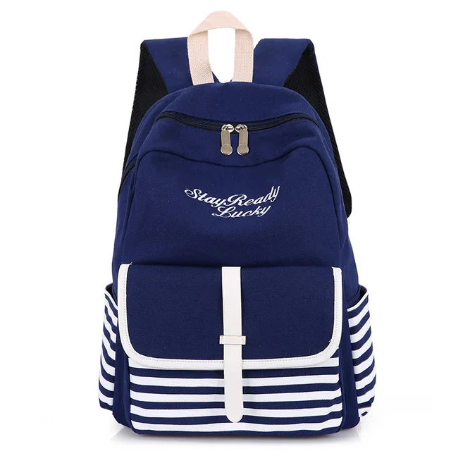 

2018 new fashionable leisure school schoolbag Korean version of canvas double shoulder bag joker stripe girl backpack wholesale