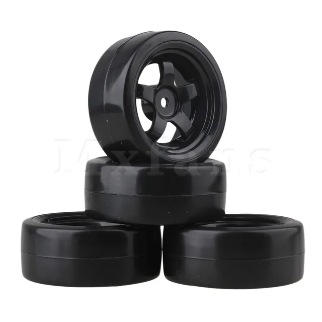 Best Offers Mxfans 4pcs Black 5 Spoke Wheel Rims & Smooth Tires for RC 1:10 Drift Car Plastic
