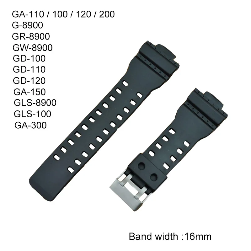 

16mm Rubber Watchbands Men Black Sport Diving Silicone Watch Strap Band Metal Buckle For g-shock Watch Accessories