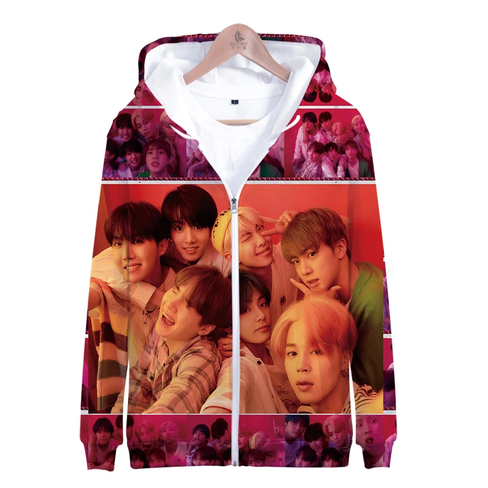 

KPOP Fashion HIP HOP new album 3D Print Zipper Kpop Basic Street Casual Zipper Hipster Hooded Sweatshirt Popular Hoodies Zipper
