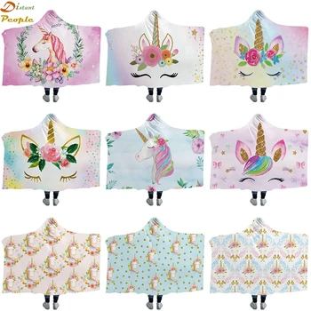 

Cartoon Unicorn Flower Spot Pattern Printed Soft Plush Cozy Warm Blanket In Cap For Couch Throw Travel Hooded Blanket