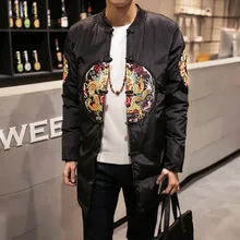 Winter Jackets Mens Chinese Wind Man In The Long Robes Embroidered Cotton Padded Winter Coat Jacket Korean Youth Male Collar