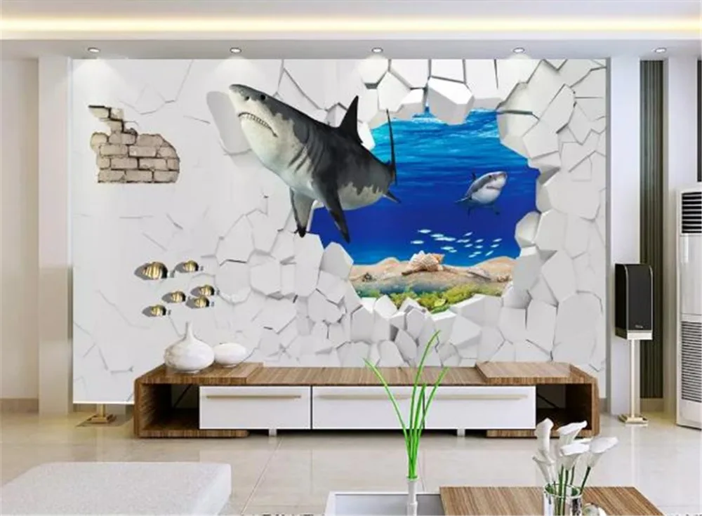 На заказ любой размер 3d обои Мода морская Акула настенные картины ТВ фон настенные украшения Настенные обои