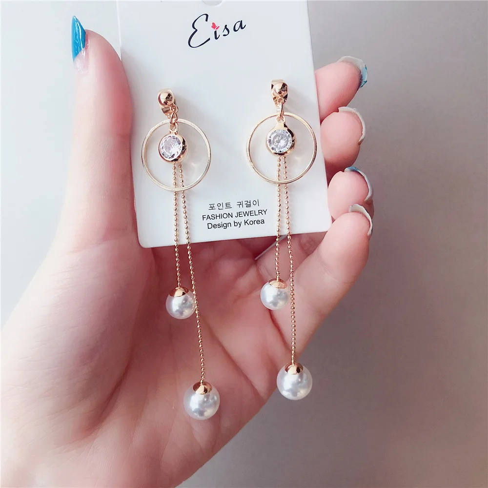 

Ethnic Metal Women Dangle Earrings Personality Pearl Fringed Round Long Earrings For Women Drops Earrings Bohemian Earrings