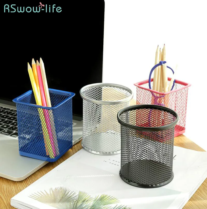

Creative Hollow Metal Storage Penholder Multi-Functional Pen Container Desktop Receive Office Supplies Home Office Decor Square