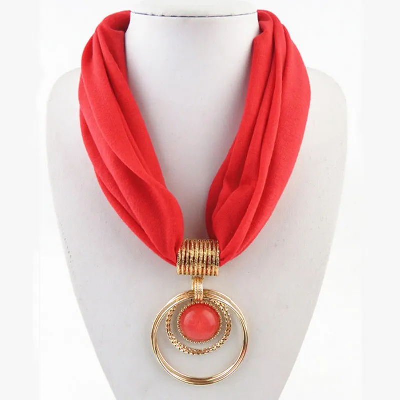 Rainbery, высокое качество, шарф, Круглый, сплав, подвеска, воротник, полиэстер, твердый шарф, ожерелье для женщин, JN1054 - Окраска металла: red