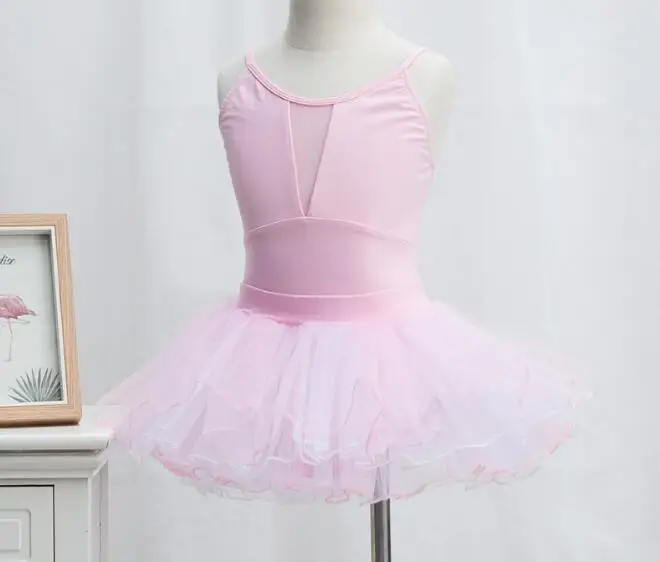 Girls Ballet Leotard With Separated Tutu Skirt Gymnastics Training Activewear Outfit Pink White