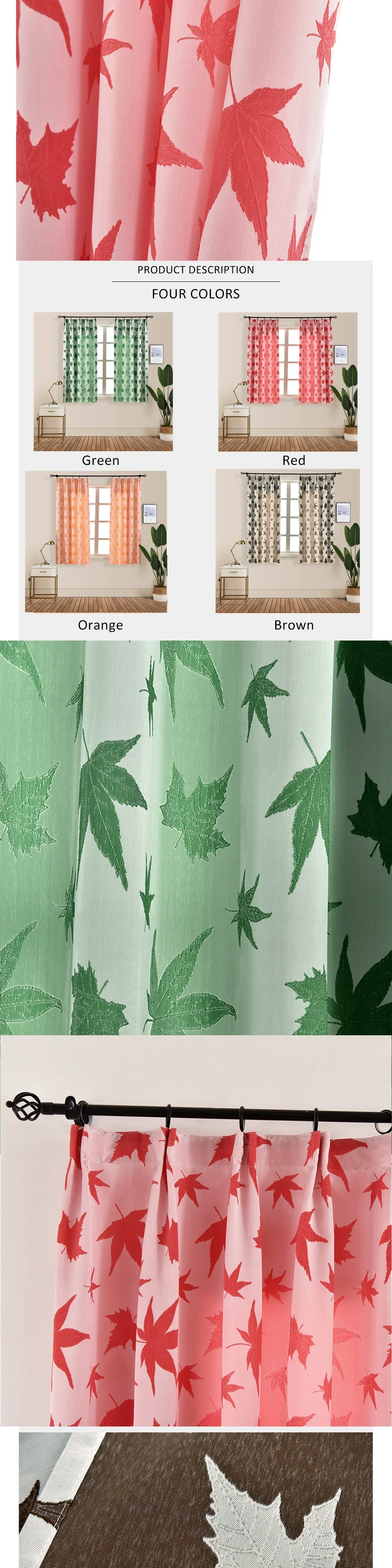 Smt605DUAN  NAPEARL Ready Made Short Curtains Maple Jacquard Drapes for Kitchen Windows Doors Pastoral Modern Drops Semi Shade Elegant Panel) (1)