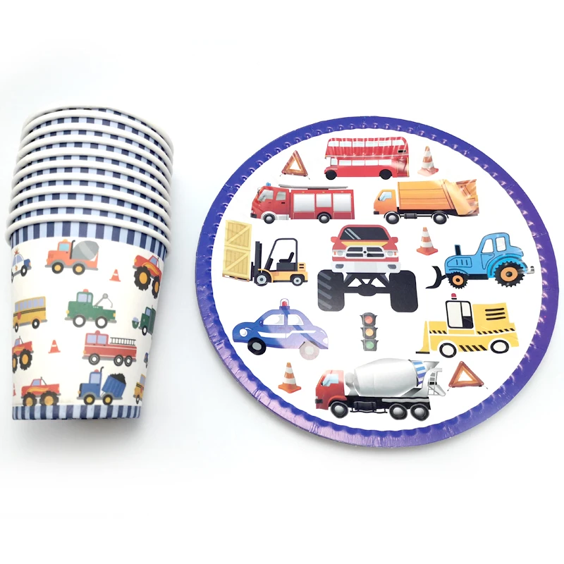 

Truck Car Bus Theme Plates Cups Baby Shower Decorate Disposable Boys Favors Tableware Set Happy Birthday Party Supplies 60PCS