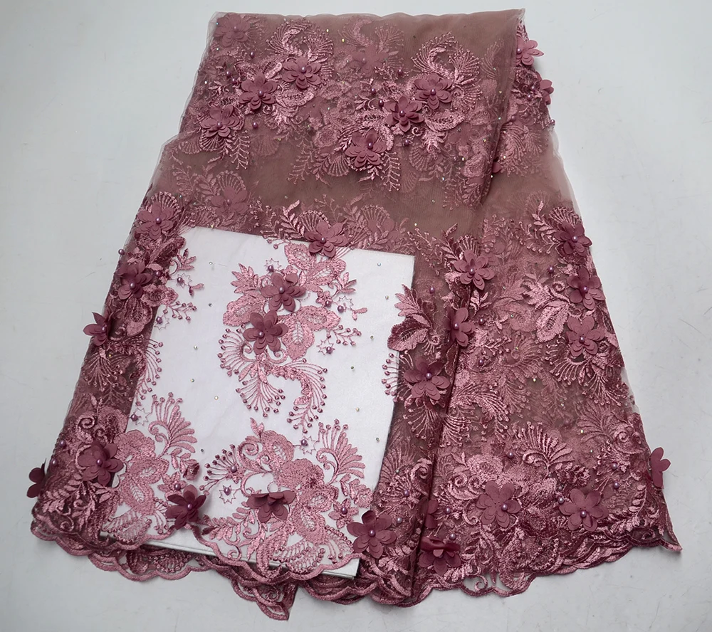 

2019 Latest Most popular Embroidery Mesh Tulle Lace Fabric With Stones And Beads Nigeria Peach color Net Lace For Party Dress