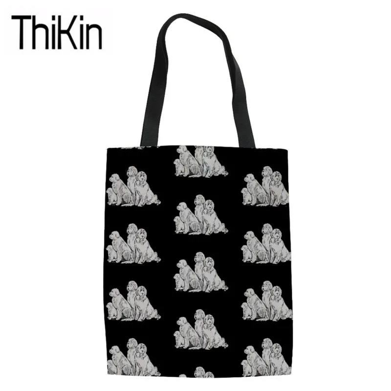 THIKIN большой емкости Сумки для покупок для женщин Newfoundland собак Печать холст сумка для женщин плеча шоппер хранения Эко сумки