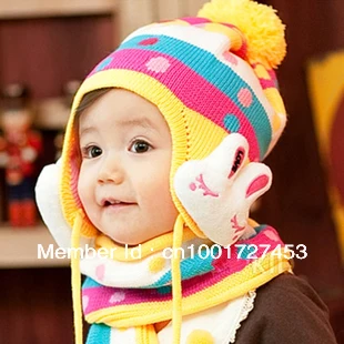 100% cotton warm thicken knitting baby hat for winter plus scarf | Детская одежда и обувь