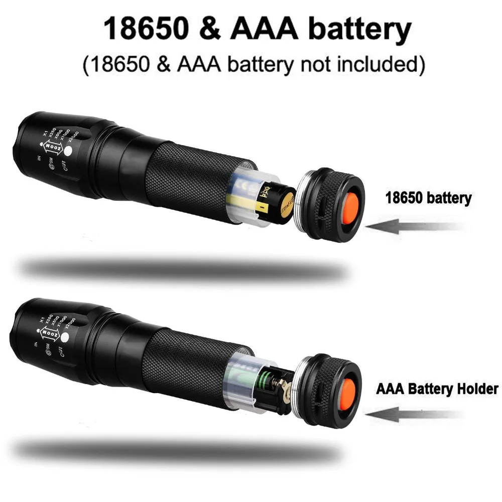 

LED Flashlight 18650 26650 Torch Waterproof Flashlight Cree XML t6 1000 lumen Zoomable Light