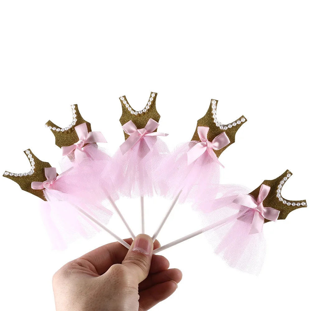 

1Lot(5Pcs) Hot Lovely Bling Princess Skirt Insert Card with Plastic Stick Cake Decor Party Favors Skirt Cake Topper