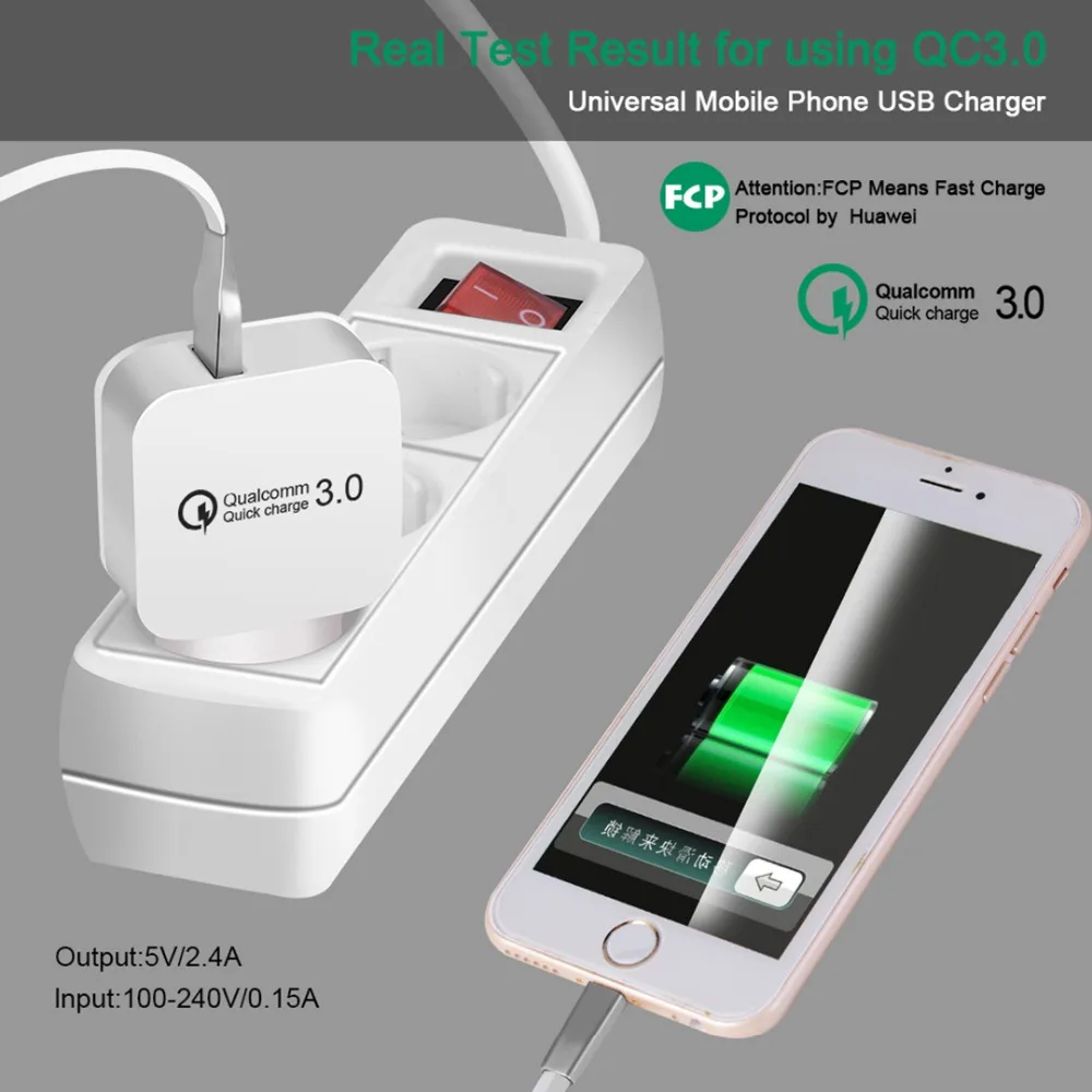 QC3.0 зарядное устройство Quick Charge 3,0 EU/US Wall 18 Вт Быстрая зарядка USB Supercharge для iPhone Xs samsung S10 Xiaomi huawei LG Usb кабель