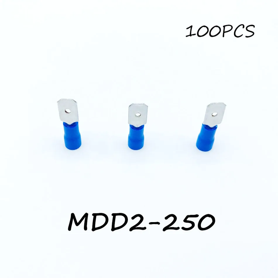 

Insulated Male Disconnector MDD2-250 100PCS/Pack Blue Spade Quick Electrical Connector Crimp Wire Terminal AWG Terminator