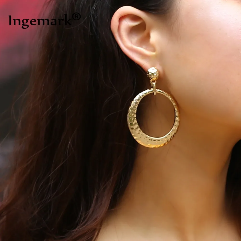 

Bohemian Exaggerated Big Circle Alloy Drop Earrings Gold/Sliver Geometric Round Bumps Shiny Earrings Wedding Women Fashion Gifts