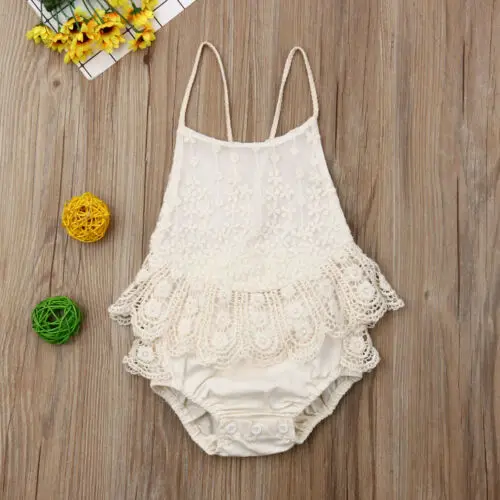 Emmababy Newborn Baby Girl Ruffle Lace Backless Romper Jumpsuit Summer Clothes