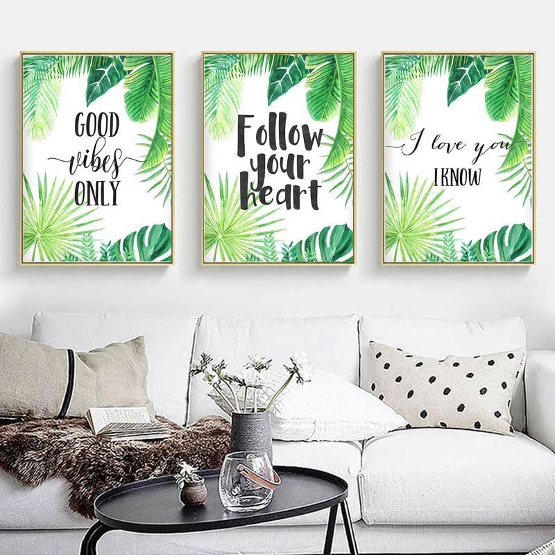Minimalist Tropical Leaves Nursery Canvas Painting Quote