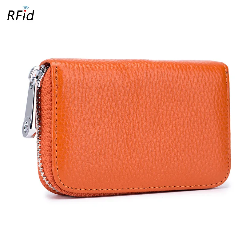 Натуральная кожа RFID Блокировка маленькая карта кошельки для женщин Мини милый кошелек леди - Цвет: Оранжевый