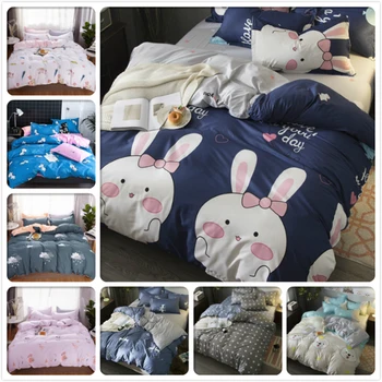 

Rabbit Pattern Duvet Cover Sheet Pillowcase 3/4 pcs Bedding Sets Kids Soft Cotton Bed Linens Single Double Full Twin Queen Size