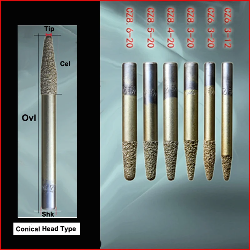 

LOXA marble relief CNC engraving diamond tool,vacuum brazed diamond engraving grinding tool, Conical Head End Milling Cutter