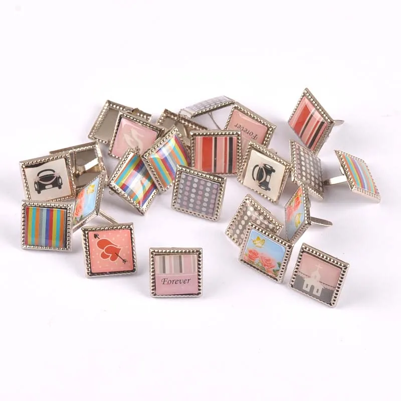 

20PCs mix Pattern Square Diy Brads Scrapbooking Embellishment Fastener Brad Metal Crafts Decoration 15x15mm CP2249