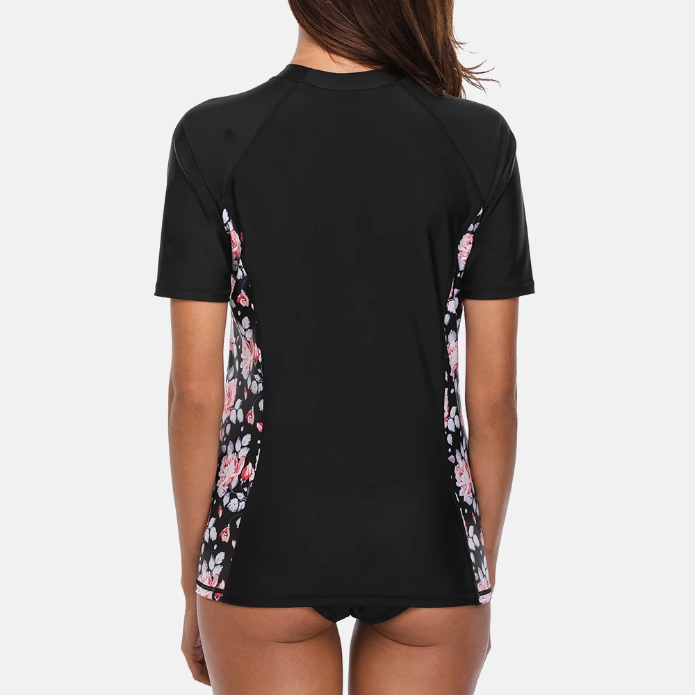 Charmo النساء قصيرة الأكمام Rashguard الأزهار طباعة تشغيل قميص ركوب الدراجات قميص تصفح أعلى ملابس السباحة طفح الحرس UPF 50 + Charmo النساء قصيرة الأكمام Rashguard الأزهار طباعة تشغيل قميص ركوب الدراجات قميص تصفح أعلى ملابس السباحة طفح الحرس UPF 50 +