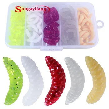 

Sougayilang 100pcs/box Maggot Grub Soft Lure 2.5cm 0.3g Smell Worms Soft Bait Glow Shrimps Fishing Lures Fishing Tackle