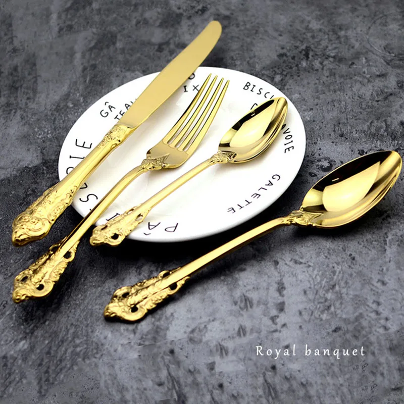 4 шт. набор столовых приборов с золотым покрытием|tableware set|knife forkteaspoon set |