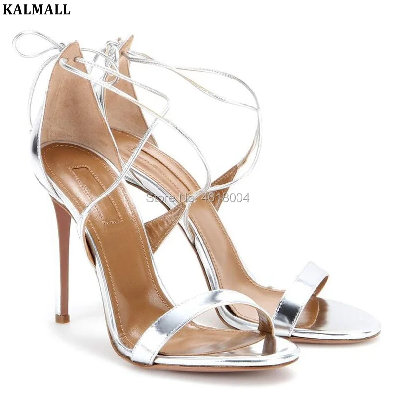Женские серебристые и золотистые сандалии KALMALL на высоком каблуке с перекрестной