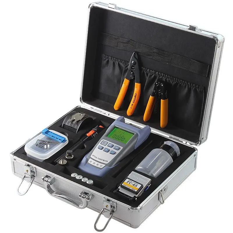 

Fiber Optic FTTH Tool Kit with Fiber Cleaver and Optical Power Meter 10km Visual Fault Locator wire stripper