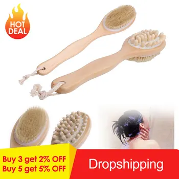 

2-in-1 Body Brush Sided Natural Bristles Body Brush Scrubber Long Handle Wooden Spa Shower Brush Bath Massage Brushes Dropship