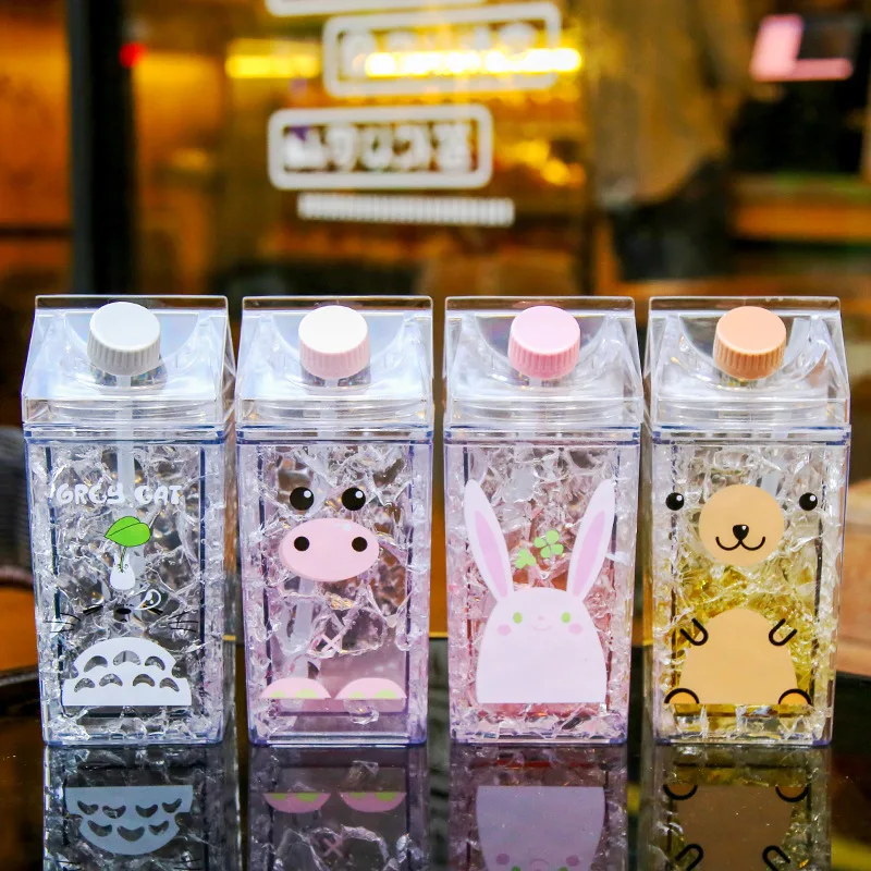 

Summer Ice Crystal Water Bottle Cute Cartoon Square Water Cup Girls Student Cup My Bottle Drink Kids Plastic Water Bottle Sport