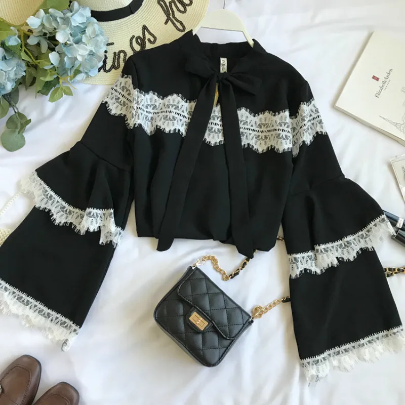 

Chiffon jacket with bow knot and Bell Sleeve with quarter lace