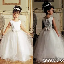 Новинка белое/цвета слоновой кости свадебное платье с цветами для девочек праздничное платье без рукавов с бусинами праздничное платье на выпускной с цветами саше платья