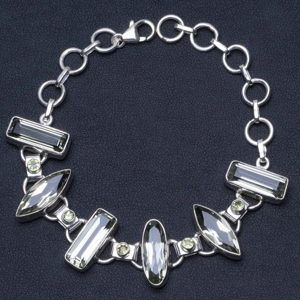 

Natural Green Amethyst and Peridot 925 Sterling Silver Bracelet 6-7 3/4" P2220
