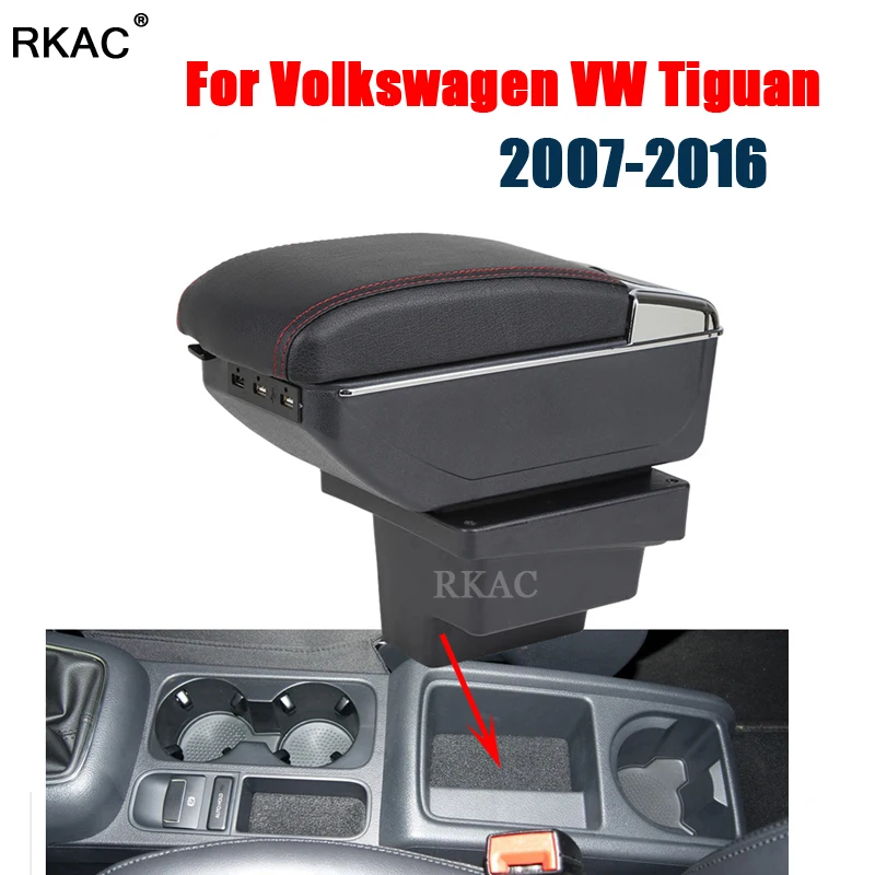 LUXURY+USB For Volkswagen VW Tiguan I 2007 2016 Dual Layer Armrest Cup Holder Center Centre